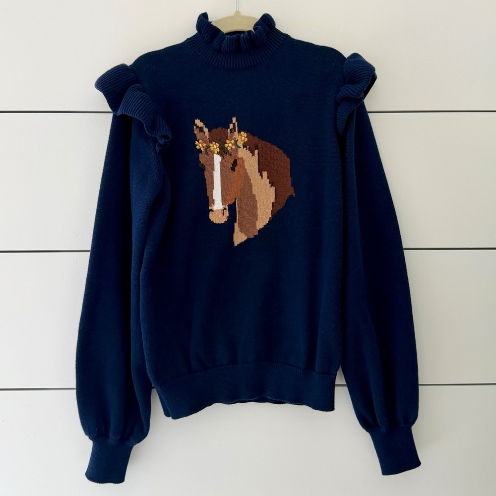 Janie & Jack Girls Equestrian Ruffle Collar Knit Sweater - Size 8